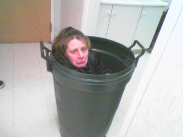 Amy out with the trash?